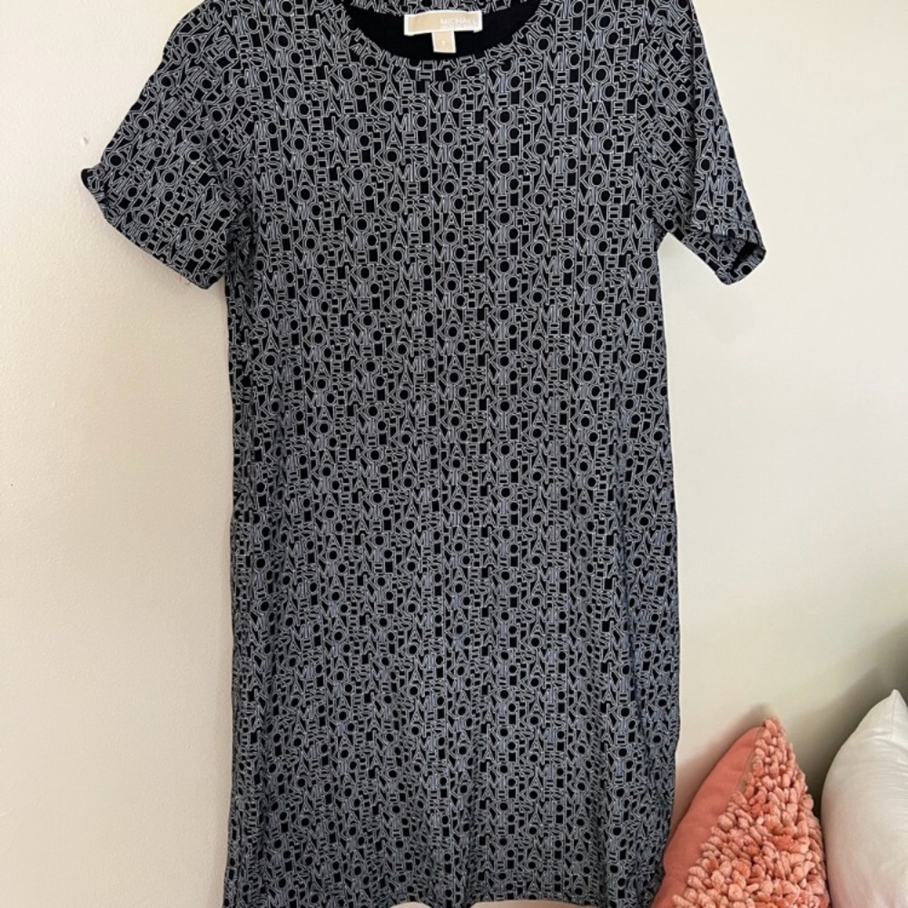 Michael Kors Black & Gray Logo-Print Midi Dress